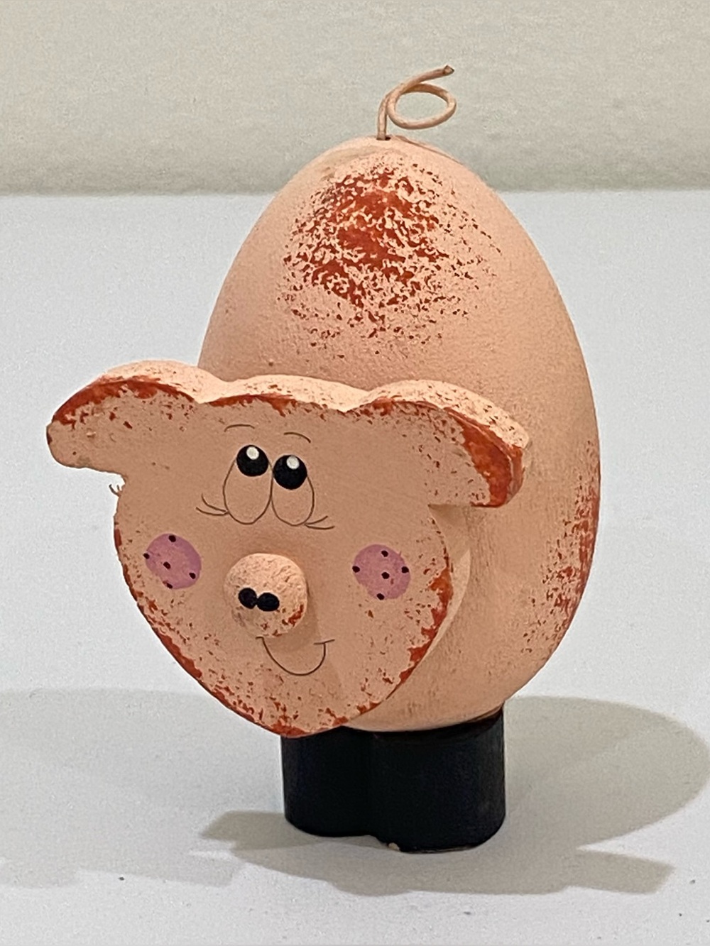Vtg Hand-Painted Pig Wooden Egg Figurine Wood Farm Animal Collectible Decor
